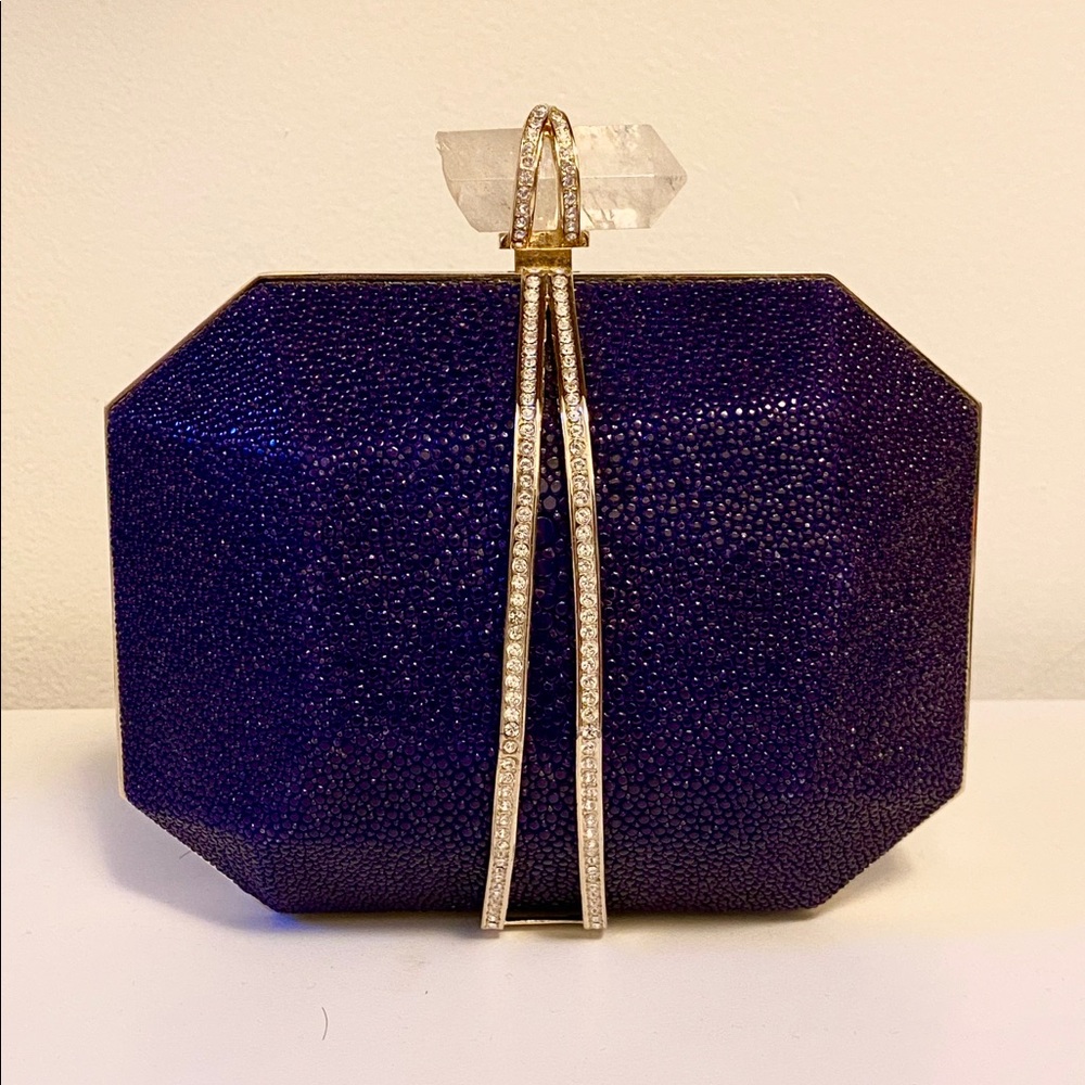 MARCHESA facet box clutch in purple stingray